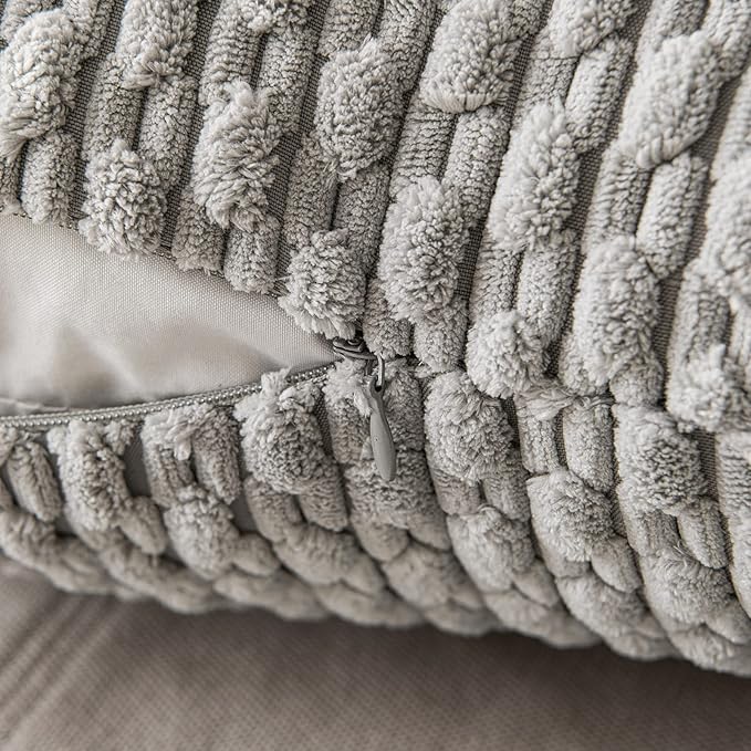 MIULEE Pack of 2 Decorative Throw Pillow Covers 16x16 Inch Soft Boho Striped Textured Corduroy Pillow Covers Modern Farmhouse Home Decor for Couch Bed Sofa Living Room Light Grey