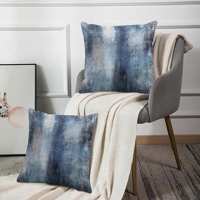 Britimes Throw Pillow Covers Modern Home Art Decor, 16 x 16 Inches Set of 2 Pillow Cases Decorative, Abstract Oil Painting Pillowcases for Bedroom, Living Room, Cushion Couch Sofa, Navy Blue Accent