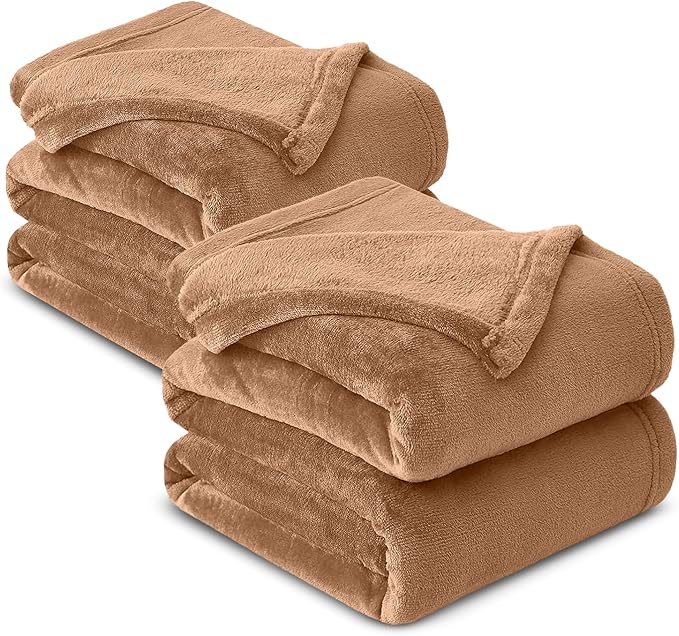 MOONLIGHT20015 Fleece Blankets Queen Size 90x90 Inches- 2 Pack - Super Soft Fluffy Throw Blanket for Sofa and Bed - Warm and Cozy Lightweight 400 GSM Microfiber Bed Throws Blankets (Queen, Camel)