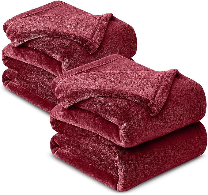 IR Imperial Rooms Fleece Blankets Queen Size 90x90 Inches- 2 Pack - Super Soft Fluffy Throw Blanket for Sofa and Bed - Warm and Cozy Lightweight 400 GSM Microfiber Bed Throws Blankets (Burgundy)
