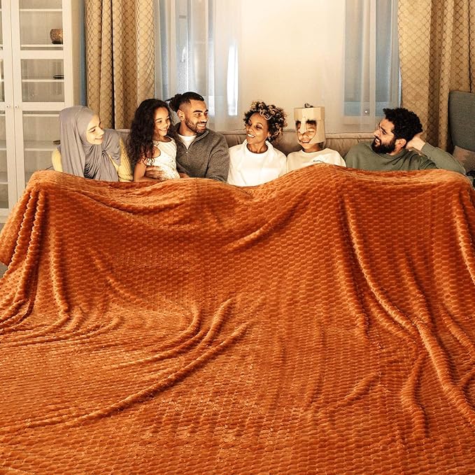 Bnuitland Orange Flannel Throw Large Blanket (Queen Size 90X90 inches), 300 GSM Fleece Cozy Warm Soft Home Decor Lightweight Bed Blanket for Adults,Suitable for All Seasons.