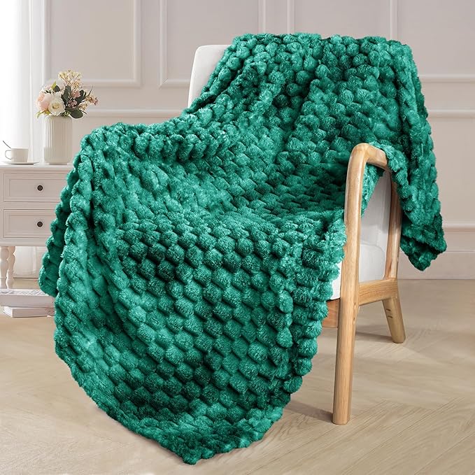Exclusivo Mezcla Fleece Throw Blanket for Couch, Extra Large Fuzzy Tie-dye Teal Bed Blankets, Soft Cozy Plush Sofa Throws for All Seasons, 50x70 Inches