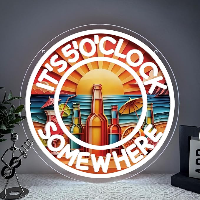 Its 5 00 O'clock Some Where Neon Signs for Wall Decor,Beer Neon Led Sign for Palm Tree Sunset Beach Bar Man Cave Garage Neon Light Five Oclock Somewhere Sign.