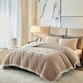 Luxury Flannel Fleece Sherpa Blankets Queen Size for Bed, Jacquard Boho 3-Layer Thick and Warm Blanket for Winter, Soft Cozy Fuzzy Plush Velvet Blanket with 2 Pillow Cases, Khaki, 88x88 Inches
