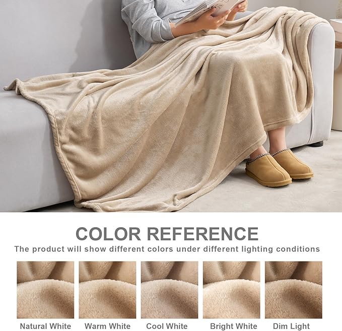 Hansleep Fleece Light Camel Throw Blanket, Super Soft Flannel Fuzzy Plush Cozy Blanket for All Seasons, Light Camel, Throw 50x60 Inches