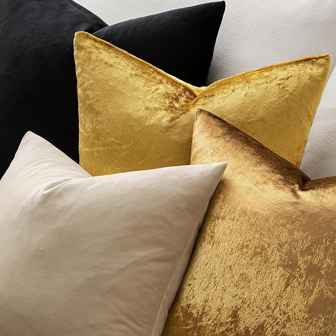 MIULEE 28x28 Inch Euro Sham Velvet Pillow Covers, Set of 2 Large Square Decorative Pillows -Golden Super Soft for King Bed, Sofa, Couch, Accent Chairs with Hidden Zipper