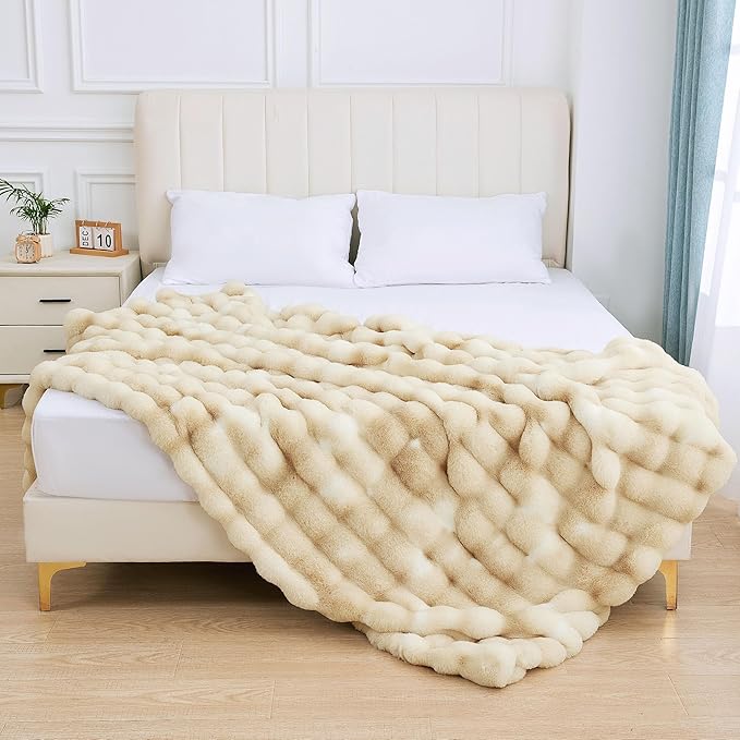Light Tie-dye Yellow Faux Fur Rabbit Thick Throw Blanket for Couch Living Room 50x60 Fluffy Bed Furry Comforter Soft Blanket Best Housewarming Home Gifts 860 GSM
