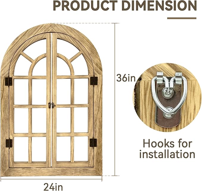 Window Mirrors for Wall Decor -Arched Wall Mirror Farmhouse Wall Decor Wood Frame Decorative Wall Mirrors Like Window for Bedroom, Living Room, Entrance, Dining Room