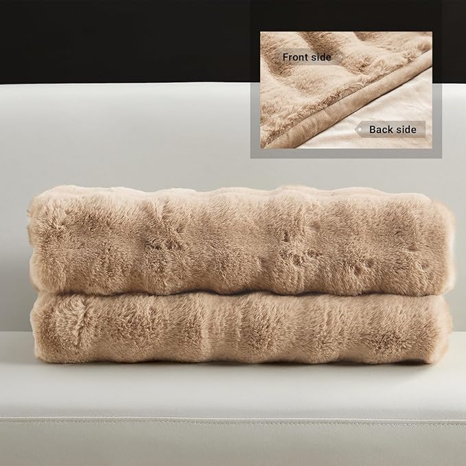 SAPHREAS Faux Fur Throw Blanket for Couch, Fluffy Fuzzy Bubble Blanket for Sofa Bed Living Room, Decor Soft Cozy Gifts for Women Men, 50x60” Khaki