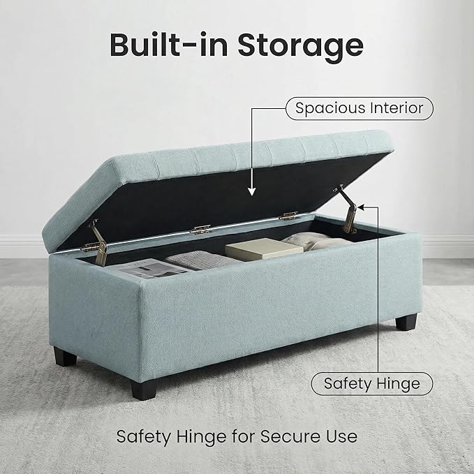 60.2" Storage Ottoman Bench for Bedroom Bed End,Polyester Upholstered Bench with Seating,Button Tufted Ottomans with Storage for Living Room,Bedside,Entryway (Baby Blue, 49.75")
