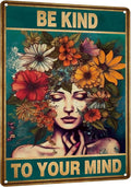 HYBLOM Vintage Room Decor, Boho Office Decor, Be Kind to Your Mind Wall Art Signs, Hippie Posters for House Aesthetic, Retro Metal Sign 12x8 Inches