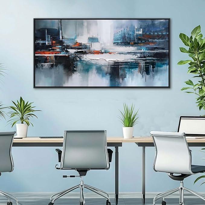 Abstract Wall Art for Living Room - Modern Blue Wall Decor, Large Canvas Artwork, Framed Wall Art Bedroom Pictures, Navy Decor for Above Bed, Contemporary Home Decor 20×40IN