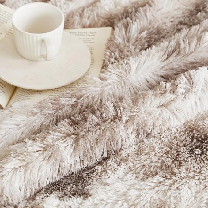 COOVA Ultra Soft Faux Fur Twin Blanket – Fuzzy Fluffy Cozy Microfiber Blankets, Warm Thick Plush Sherpa Fleece Throw Blanket for Couch,Bed,Sofa,Ideal Gift for Women.(Tie Dye Brown, 60"x80")