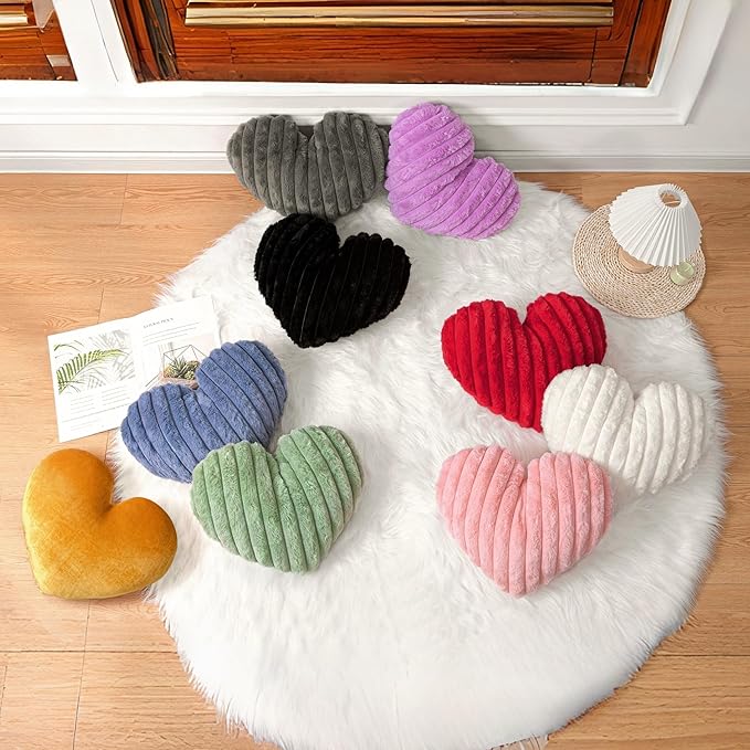 16 Inch Heart Pillow Cute Soft Decorative Throw Pillows, Heart Shaped Fluffy Faux Fur Pillows Cushions for Couch Sofa Bed Bedroom Room Home Decor Aesthetic (2, White, Medium-16 x13)