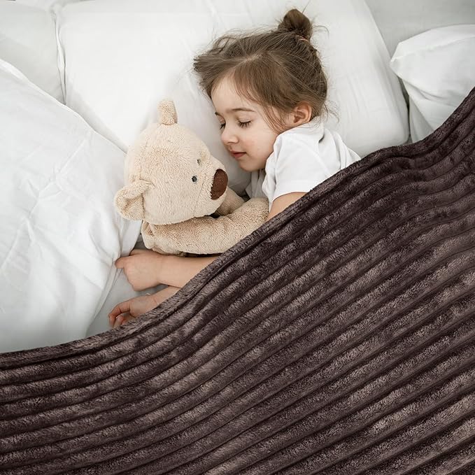 Vessia Flannel Fleece Throw Blanket for Couch, Sofa, Bed, 300GSM Striped Brown Throw Blanket for Kids, Super Soft Warm Cozy Lightweight Home Decor for All Seasons 50x40 inches
