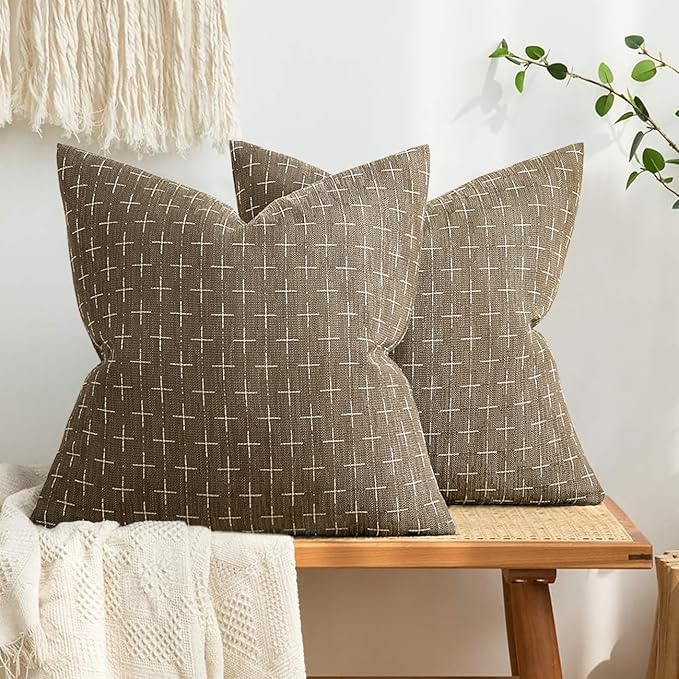MIULEE Pack of 2 Decorative Burlap Linen Euro Spring Throw Pillow Covers for Sofa Couch Bed Farmhouse Pillowcases Modern Rustic Woven Textured Cushion Cover Taupe