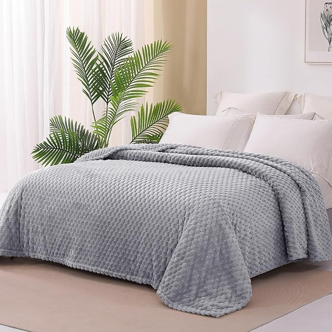 Exclusivo Mezcla Fleece Twin Blanket for Bed, Extra Large Fuzzy Light Grey Bed Blankets, Soft Cozy Plush Sofa Throws for All Seasons, 60x80 Inches