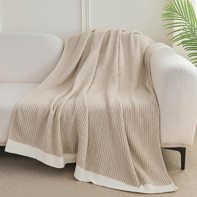 SeaRoomy Knit Throw Blanket,Super Soft Cozy Reversible Waffle Blanket,Warm Fluffy Fuzzy Plush Lightweight Double-Side Blanket for All Seasons for Couch,Sofa,Bed (Solid-Khaki,50"x70")