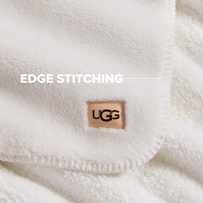 UGG Whitecap Full/Queen Blanket, Fleece Fluffy Blanket for Bed, Luxury Cozy Oversized Throw for Couch, Washable Hypoallergenic Queen Bedding, 90" x 90", White Snow