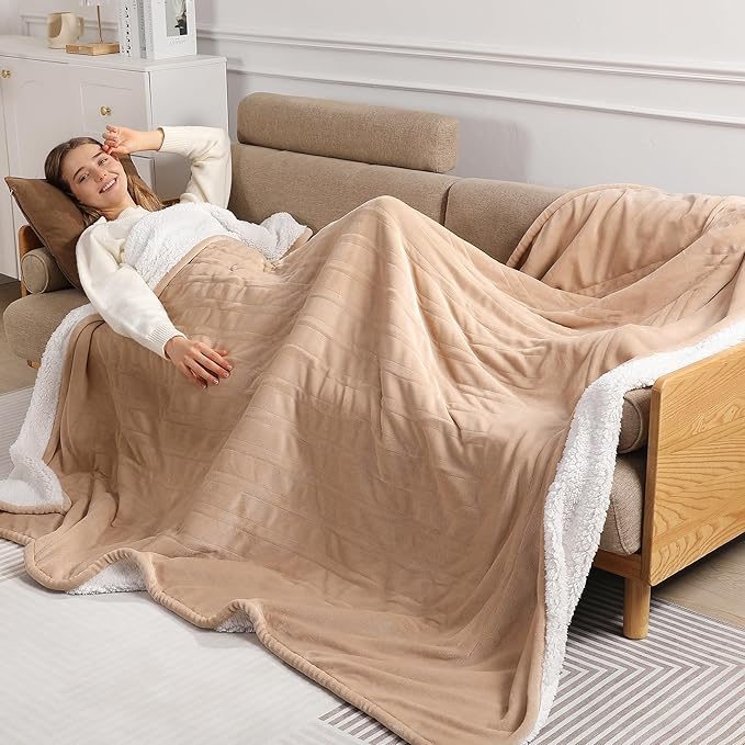 Heated Blanket Twin Size Electric Blanket - Heating Blanket with 5 Heating Level & 10 Hour Auto Off, Ultra Soft, Machine Washable & Overheating Protection, House Warming Gifts New Home(Beige)