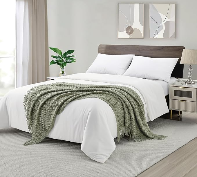 CREVENT Farmhouse Boho Knitted Throw Blanket for Couch Sofa Chair Bed Home Decoration, Soft Warm Cozy Light Weight for Spring Summer Fall (50''X60'' Sage Green)