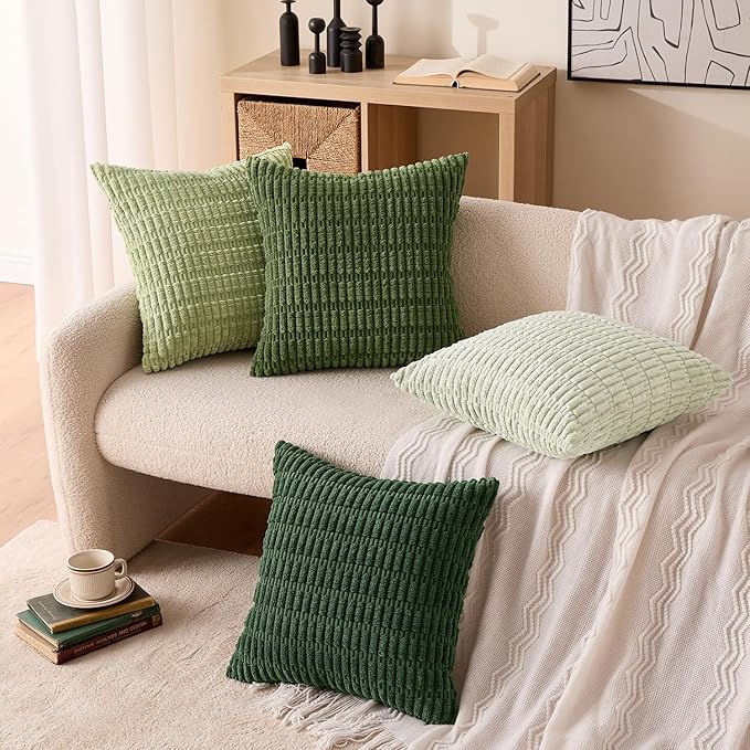 MIULEE Soft Corduroy Spring Throw Pillow Covers Set of 4 Forest Green 20x20 Inch Modern Farmhouse Boho Decorative Accent Cushion Covers for Couch Sofa Bedroom