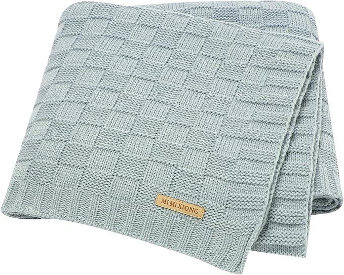 LAWKUL Baby Blanket Blue Newborn Babe Blankets Cable Knitted Soft Receiving Swaddle Cuddle Toddler Boy Girl Stroller 40"x30"
