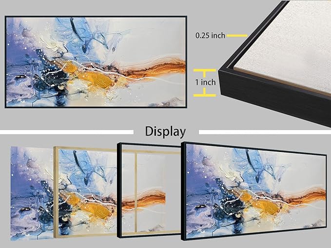 Ardemy Abstract Wall Art Canvas for Living Room Modern Framed Textured Painting Picture Bedroom Artwork Home Office Kitchen Dining Room Wall Decor, Black Wood Large 48"x24"