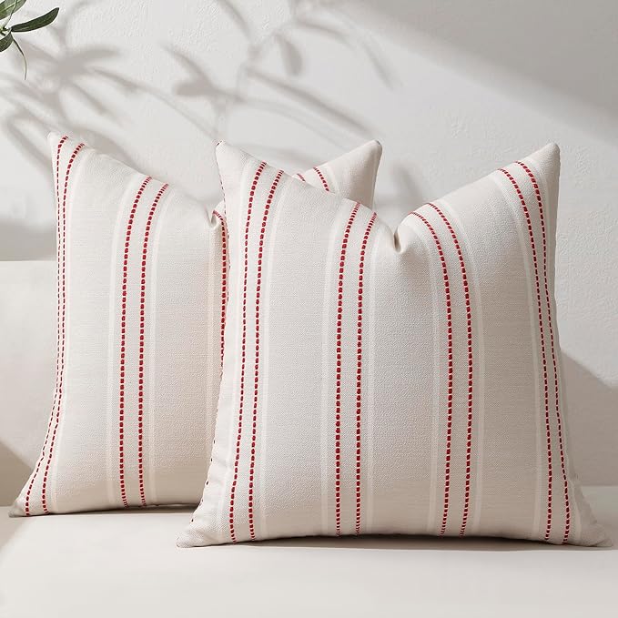 Hckot Christmas Throw Pillow Covers 16x16 Set of 2 Red Pillow Covers Textured Linen Decorative Pillows Square Cushion Covers for Sofa Couch Bed Living Room Farmhouse Decor(Red)