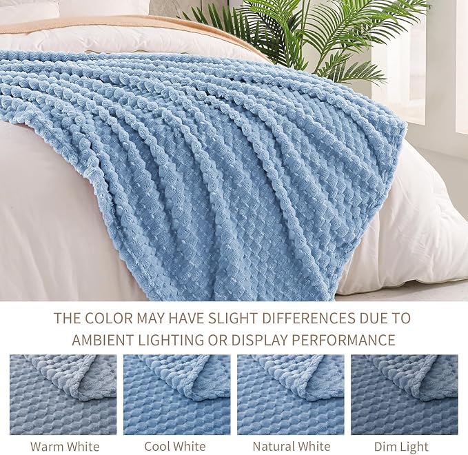 Exclusivo Mezcla Fleece Throw Blanket for Couch, Extra Large Fuzzy Stone Blue Bed Blankets, Soft Cozy Plush Sofa Throws for All Seasons, 50x70 Inches