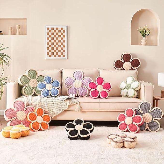 Kcvvcr Soft Flower Shaped Floor Cushion, Decorative Throw Pillow, Cute Seating Cushion, Plush Pillow for Sofa Couch Bed (13.7 Inch, Peach Pink)
