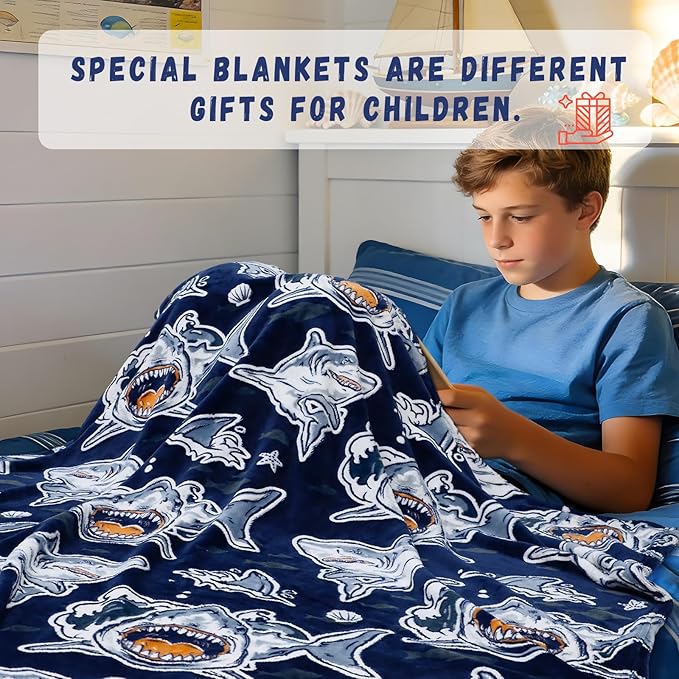 Shark Toddler Blanket for Boys & Girls, Ocean Sea Creature Shark Toys Gifts for Kids Birthday, Cozy Soft Fleece Throw Blanket for Crib Stroller with Mako, Whale, and Great White Sharks, 40"x50"