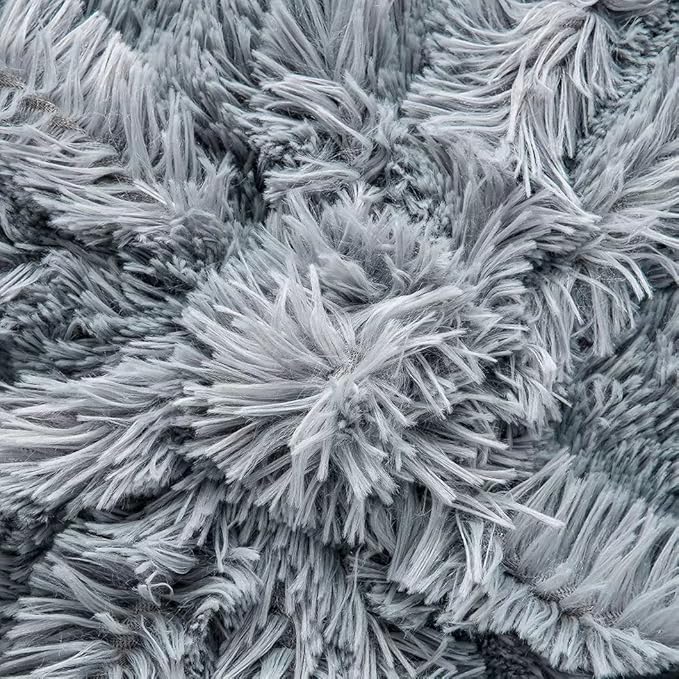 YUSOKI Grey Queen Faux Fur Blanket,2 Layers,Queen90" x 90" Without Pillows Big Soft Plush Fuzzy Large Warm Fluffy Gray Throw Blanket for Bed