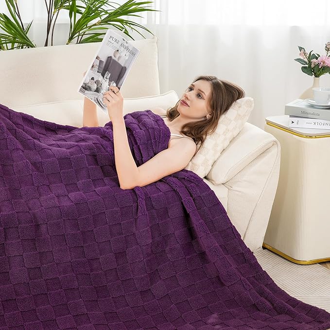 Zyrah Super Soft Throws for Couch Fleece Throw Blanket Lightweight Decorative Fuzzy Cozy Blankets for Sofa Chair Bed (B-Deep Purple, Twin(60"x80"))
