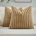 FUTEI Camel Decorative Throw Pillow Covers Set of 2, 16x16 Inch Soft Fluffy Faux Fur Plush Striped Cushion Cases, Modern Home Decor for Couch Bed Living Room