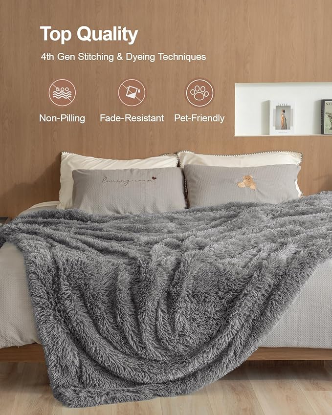 Pawque Faux Fur Throw Blankets for Couch, Sherpa Fleece Warm Super Soft Fuzzy Fluffy Blanket, 50x60 inches Thick Shag Lightweight Cozy Gift for Women Men Bedroom Sofa, Grey