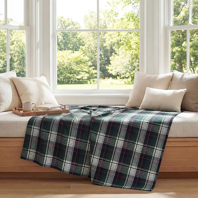 Horaldaily Dark Blue Green Farmhouse Plaid Decorative Blanket Throw, Spring Summer Rustic Soft Lightweight Blanket for Couch Sofa Bed Lounging Decoration, Ideal Gifts for Kids Adults Self, 50x60