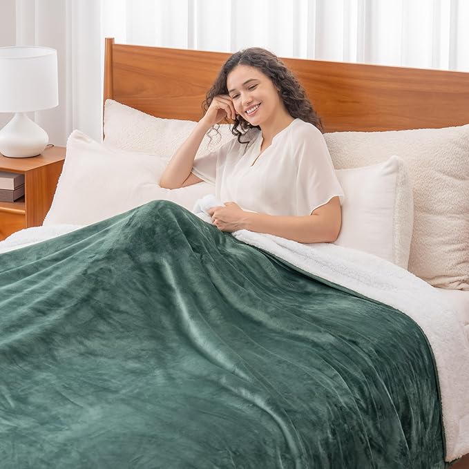 Berkshire Blanket-Sherpa Fleece Blanket, Warm and Soft Loftmink Reversible Blanket for Bed, Sofa and Travel, Smoke Pine, 60 in x 90 in
