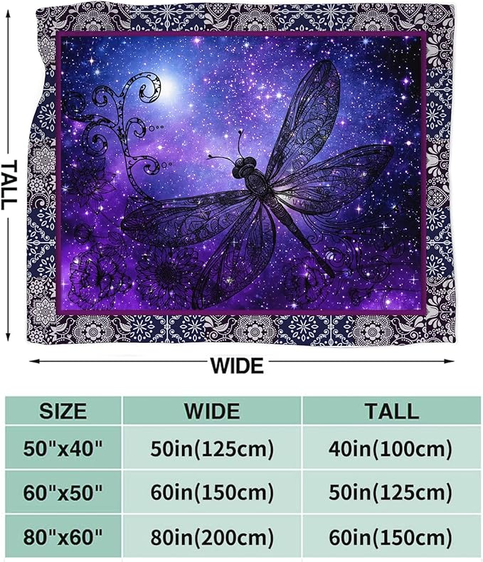 Dragonfly Blanket for Girls Women Boys Men Adults Kids Soft Cozy Fleece Purple Galaxy Starry Dragonfly Throw Blankets Gifts Warm Flannel Plush Lightweight Decor for Couch Bed Sofa 60"X50"