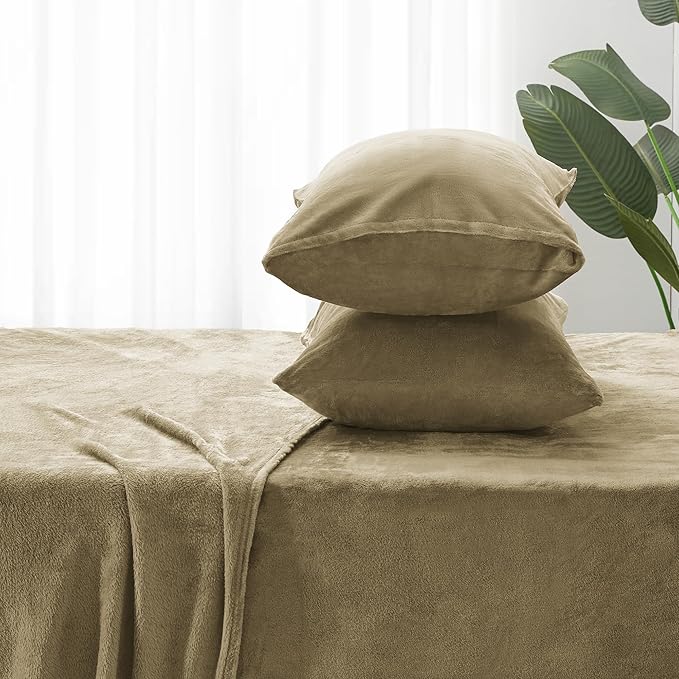 BEDELITE Flannel Sheets Twin Size Camel - Super Soft Fleece Sheets Set Fluffy Extra Plush, 3 Piece(Include Fitted Sheet, Flat Sheet, 1 Pillowcase)