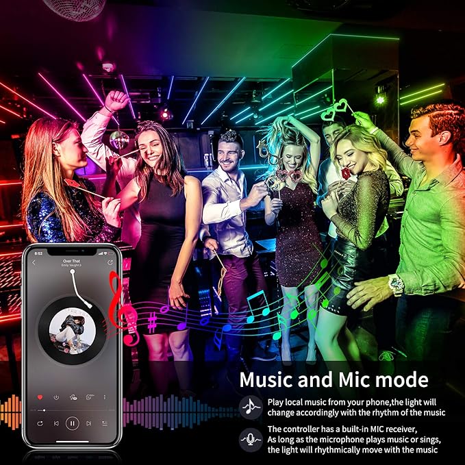 AILBTON Led Strip Lights,Music Sync Color Changing, Built-in Mic,Bluetooth App Control LED Tape Lights with Remote,5050 RGB Rope Light Strips (300FT)