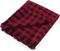 100% Cotton Throw Blanket Plaid Soft Lightweight Cozy Farmhouse Tassels Summer Thin Breathable Throws for Couch Sofa Bed (50" × 60" Red/Black)