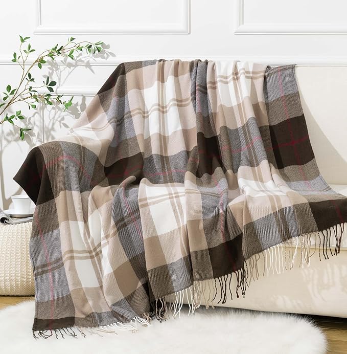 BATTILO HOME Brown Plaid Throw Blanket for Couch - Fall Plaid Blanket Buffalo Plaid Blankets - Lightweight Farmhouse Outdoor Throw Blankets for Bed, Sofa (50"x60", Coffee)