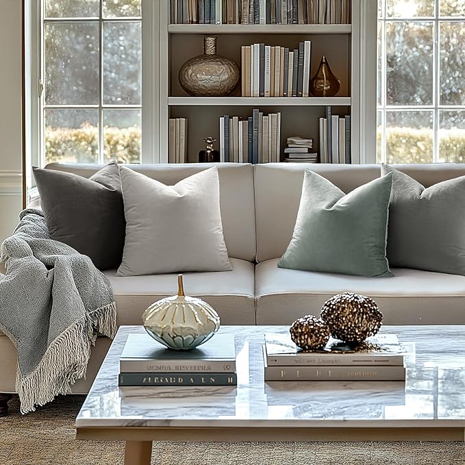 MIULEE Velvet Throw Pillow Covers 22x22 Inch, Pack of 2 - Greyish White, Soft Solid Decorative Pillow Covers Cushion Cases Modern Luxury Home Decor for Spring Couch Sofa Bedroom Livingroom