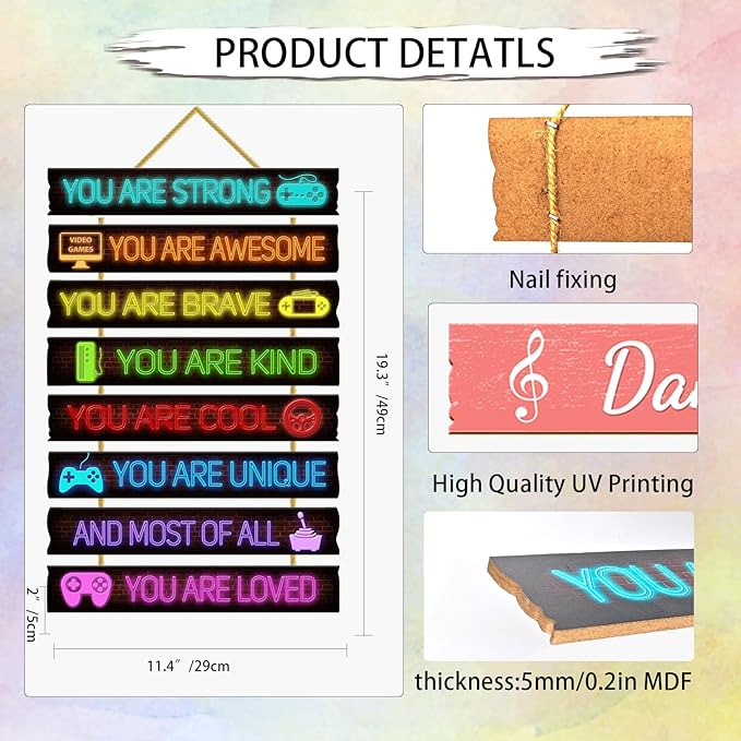 Rutiyoka Game Room Decor for Boys Bedroom - Boy Wall Decor Gaming Art for Kids Room - Wood Gamer Wall Decorations