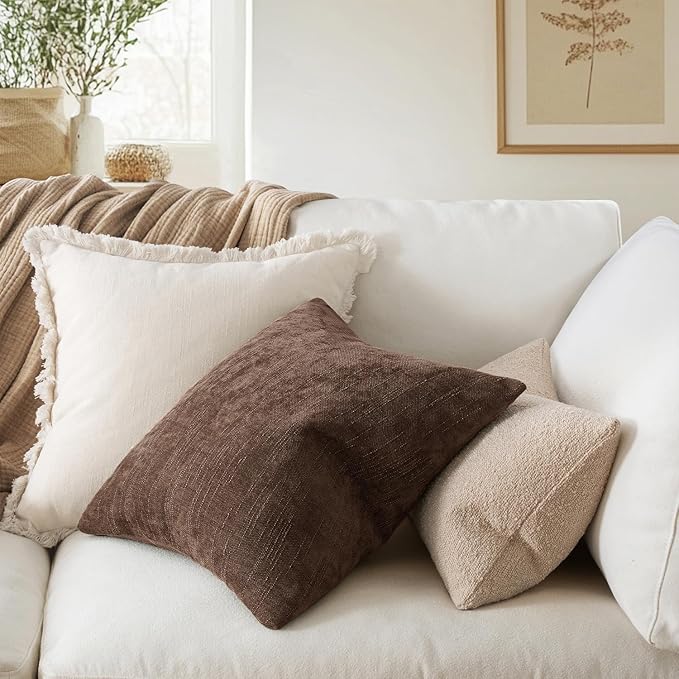 MIULEE Pack of 2 Decorative Throw Pillow Covers Soft Chenille Euro Sham Throw Pillows Solid Textured Cushion Covers for Bed Couch Sofa Bedroom Living Room 26x26 Inch, Chocolate Brown