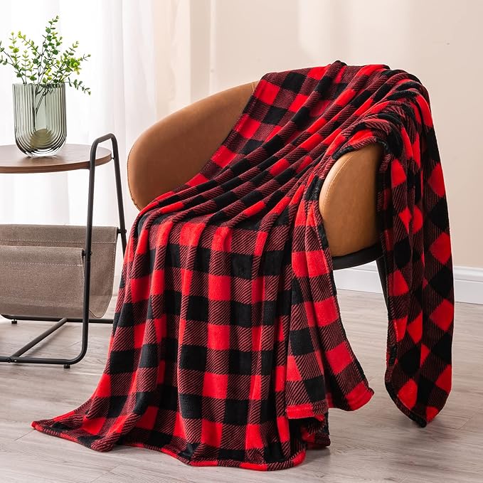 BEDELITE Flannel Blanket for Couch, Red & Black Plaid Fleece Twin Blanket, Soft & Warm Buffalo Plaid Decor Gift Blanket for Women, Men, 60"x80"