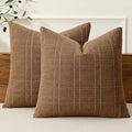 MIULEE Decorative Linen Check Euro Shams Throw Pillow Covers Neutral Farmhouse Vintage Pillow Covers 24x24 Set of 2 Boho Modern Winter Home Decor for Sofa Couch Bedroom Cushion Camel Brown