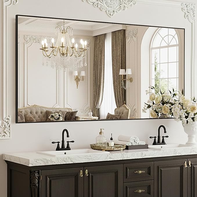 FICTOR Bathroom Vanity Mirror-Black,60x36 Inch, Shatterproof & Anti-Rust, Wall Mount Large Rectangle Mirrors with Metal Frame for Over Sink, Bathroom, Bedroom, Living Room,Entryway