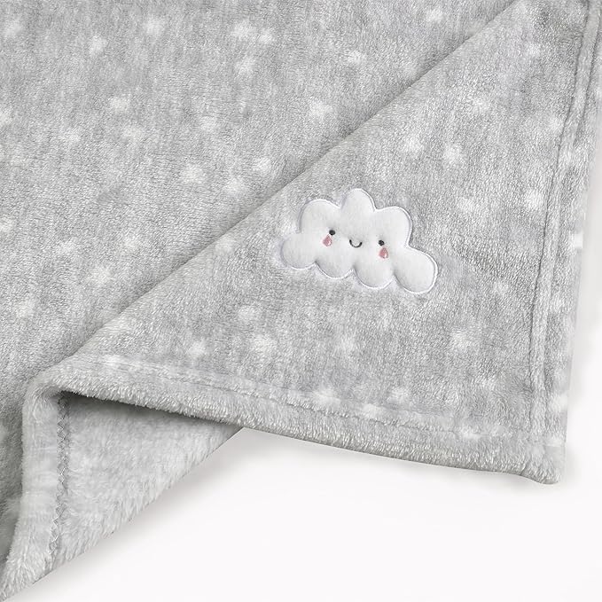 CREVENT 2Pcs 30''X40'' Cute Cozy Fluffy Warm Baby Blankets for Infants Toddlers' Bedding Crib Cot Stroller - Grey Cloud + Knit Pink